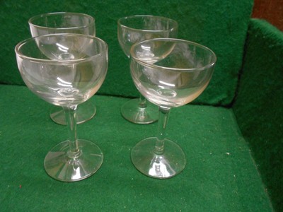 4 vintage clear glass sherry / small stemmed wine glasses goblet