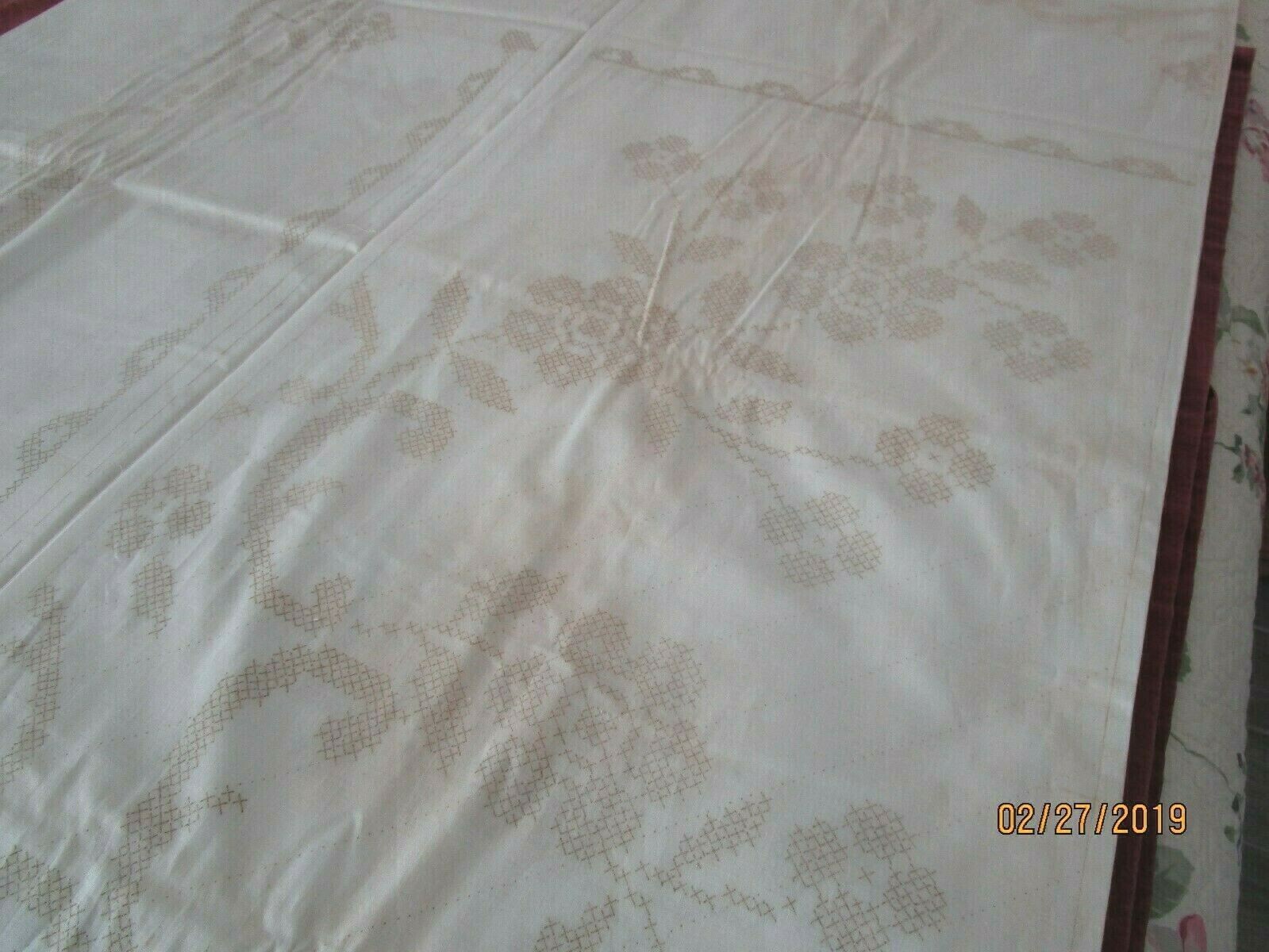 Vintage Stamped Cross Stitch Embroidery Quilt Top Kit,  90 x 103