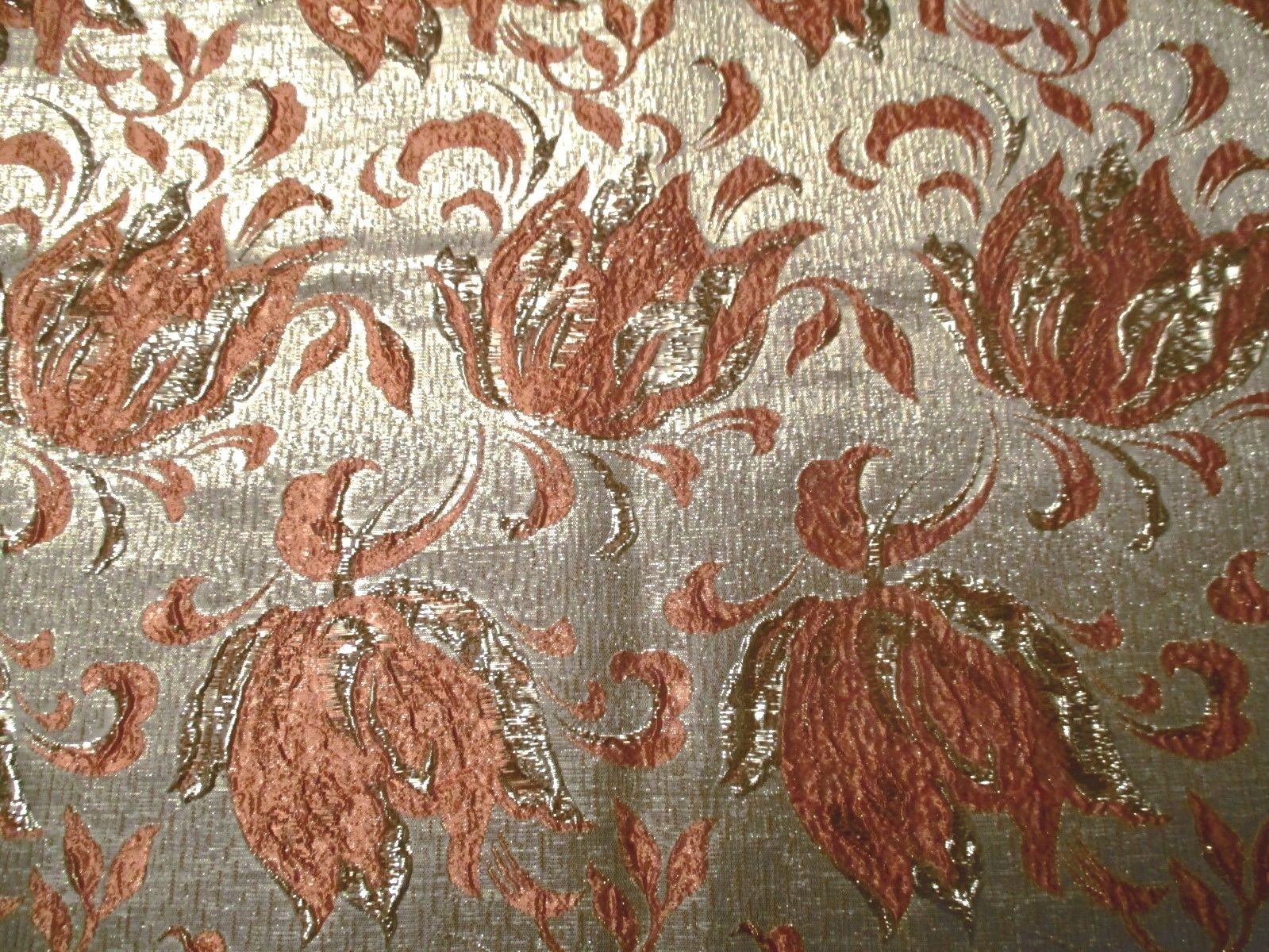 VTGE 1960'S BROKADE GLAMOUR FABRIC SALMON PEARL TULIP TEXTURED GLD 1.5Y 40