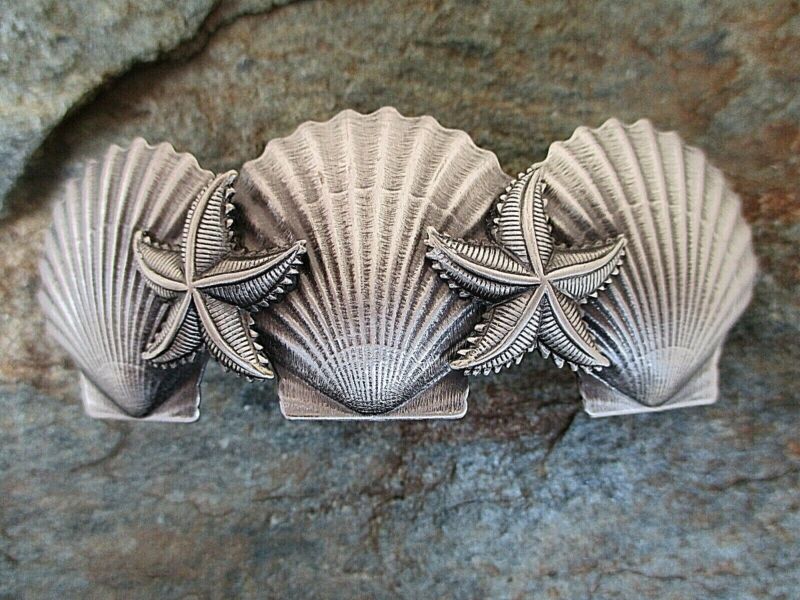 Antiqued Silver Clam & Starfish French Clip Hair Barrette Made In Usa 6057s New