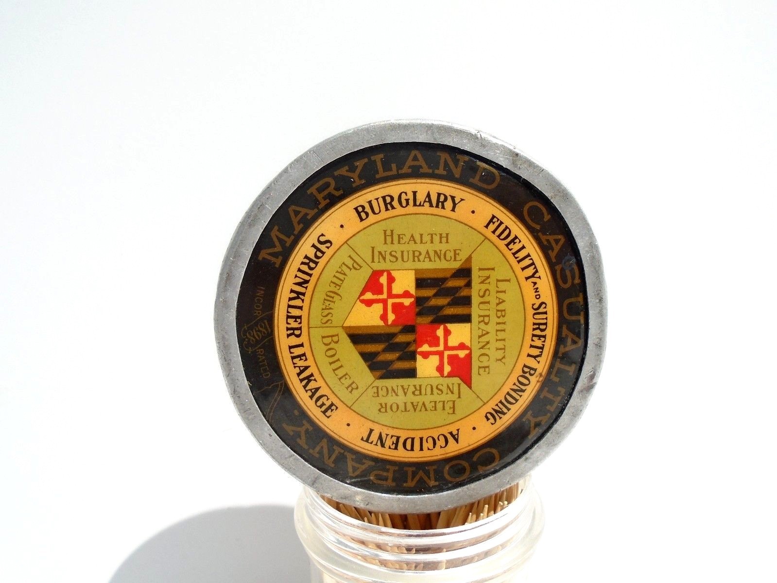 VINTAGE Disc PAPERWEIGHT Insurance Advertising  MARYLAND FLAG SOUVENIR