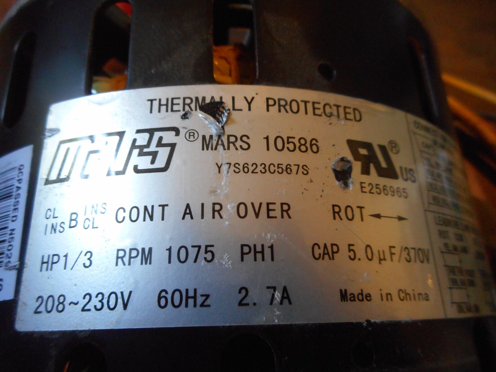 **マース** Mars 10586 - Three Speed Direct Drive Blower Motor - 1/3 HP