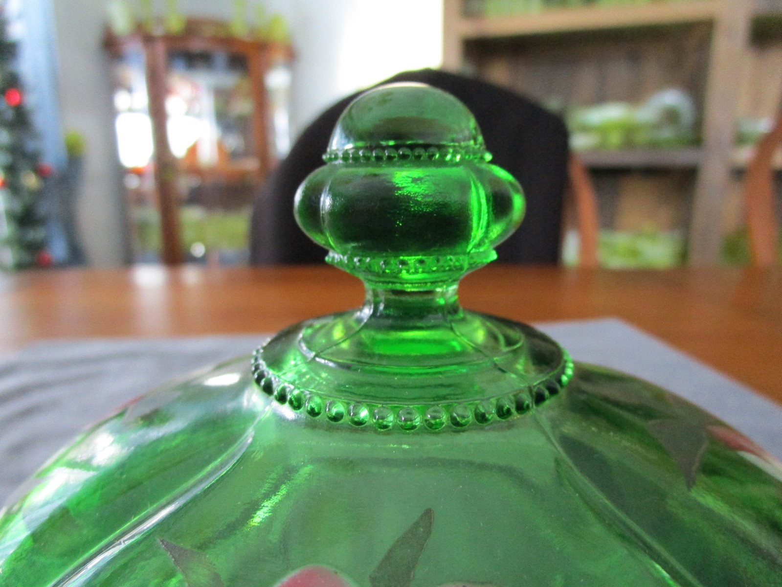 ANTIQUE TARENTUM EMERALD GREEN GEORGIA GEM HAND PAINTED FLOWERS BUTTER DISH