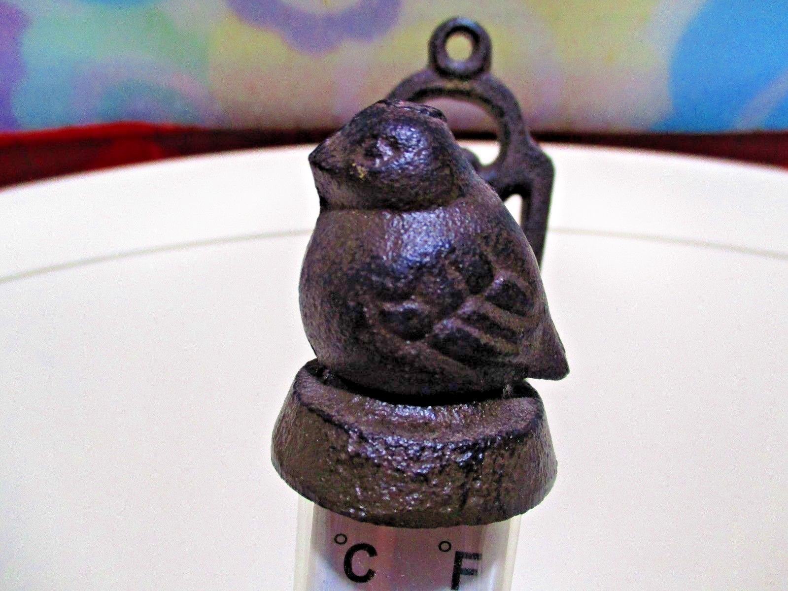 3  SIDED DECORATIVE BIRD THERMOMETER - CAST IRON