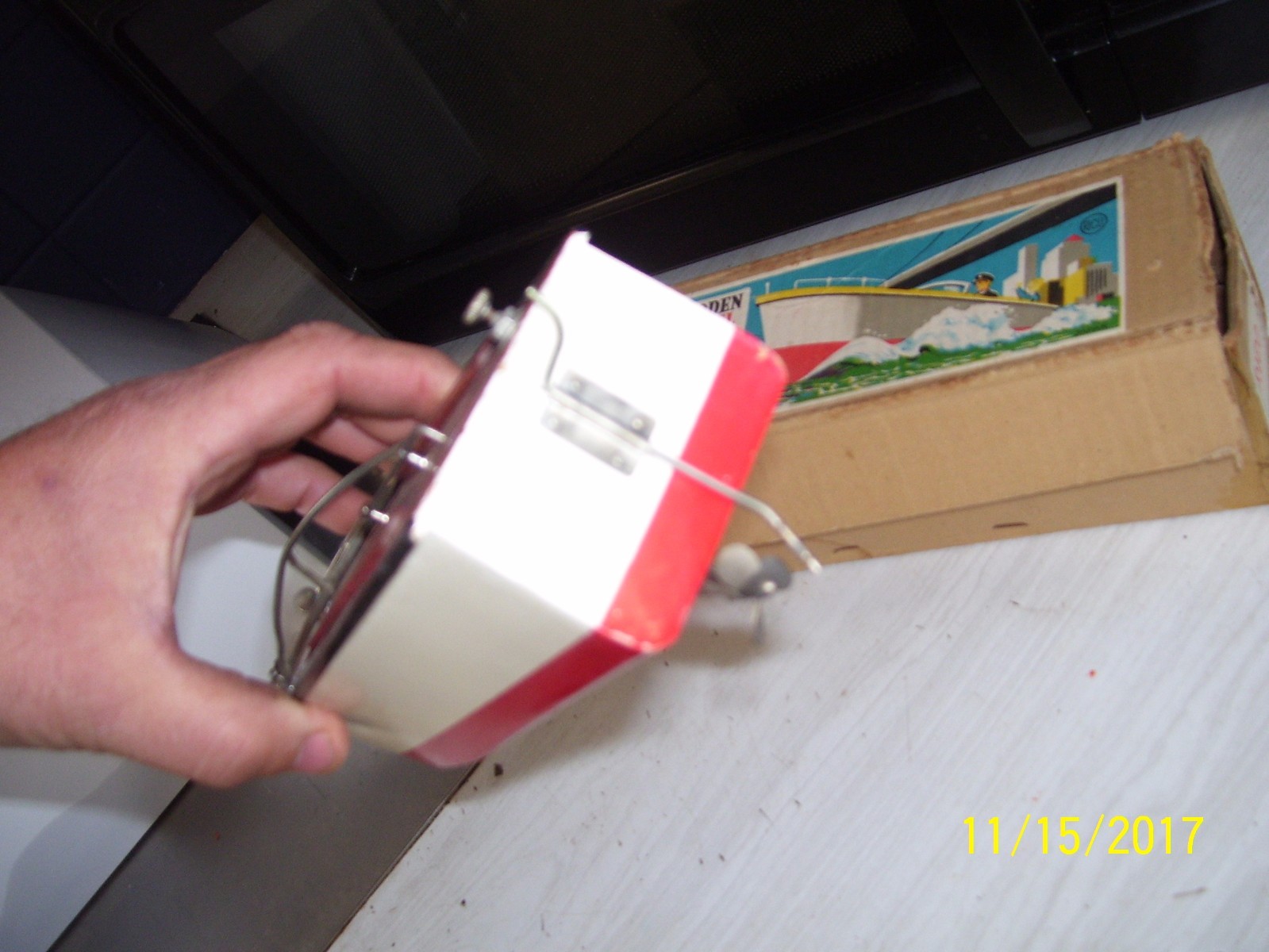 1950's  Battery Operated Wooden Toy Speed boat-JAPAN-10