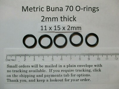 11mm ID x 15mm OD x 2mm thick O-ring.  Buna-70.   Quan 5.