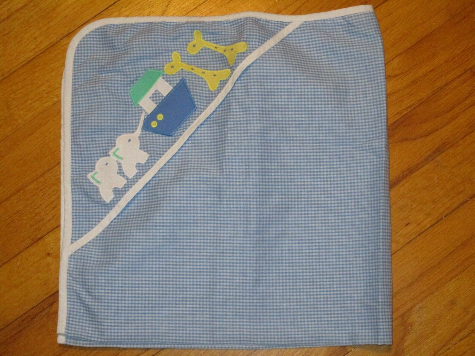 Robert Jackson Noah's Ark Applique Newborn Hooded Gingham Baby Blanket