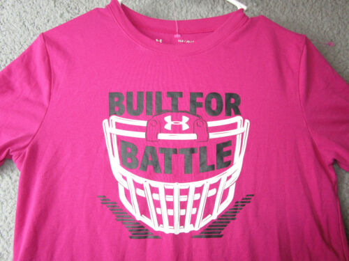 UNDER ARMOUR BUILT FOR BATTLE BOYS YOUTH FOOTBALL SHIRT LARGE PINK USED POLYESTE