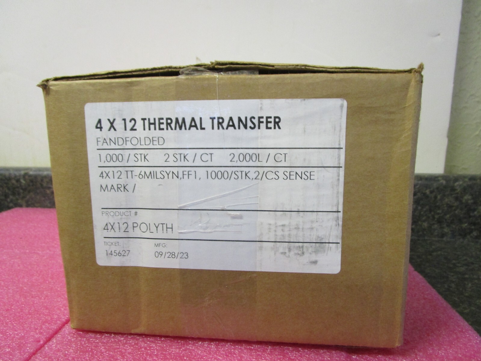 Qty(2000) 4x12 Thermal Transfer Fanfolded Shipping Labels - Zebra