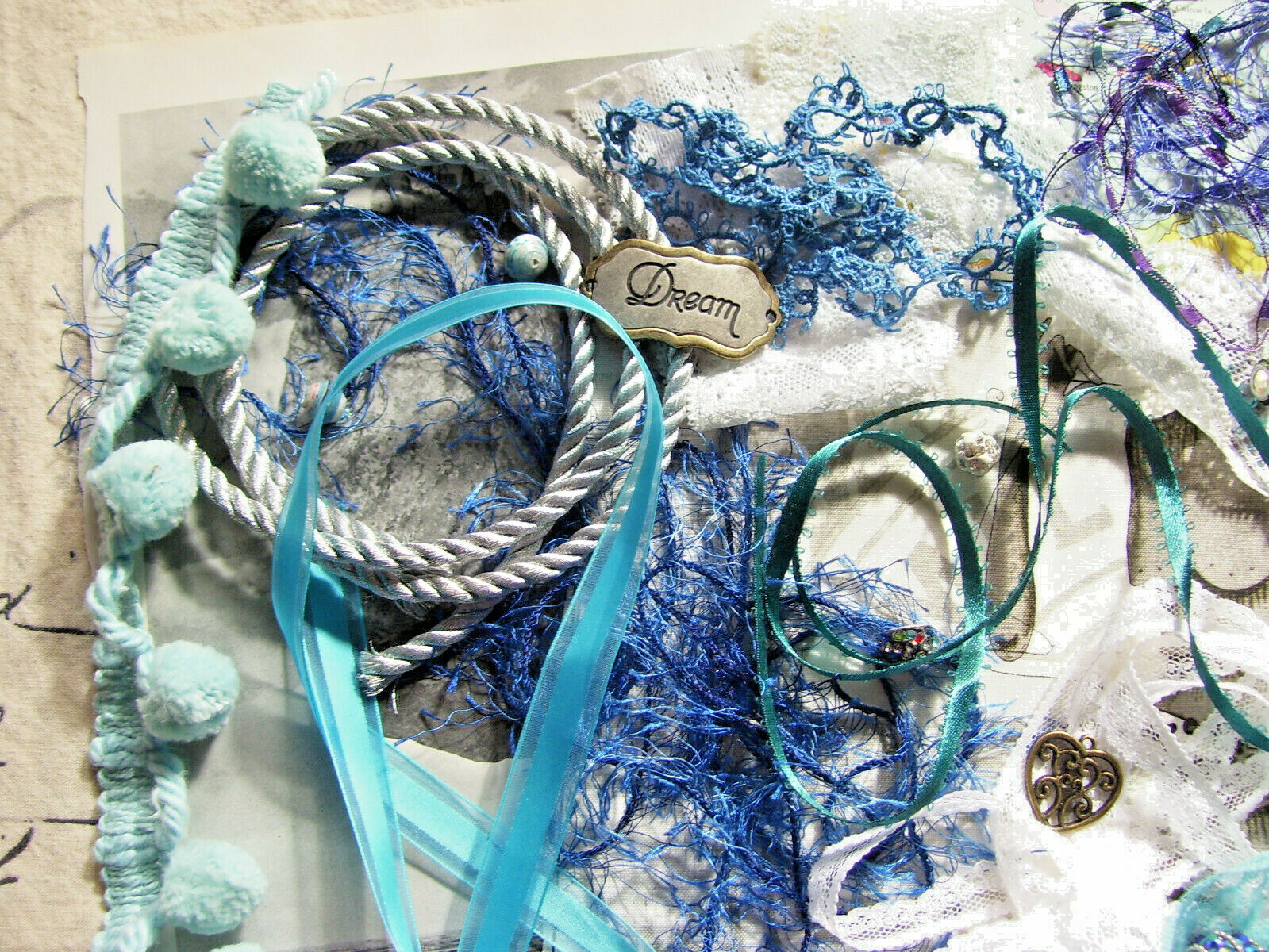MERMAID EMBELLISHMENT CHARMS ART COLLAGE EPHEMERA JUNK JOURNAL KIT LACE RIBBON 2