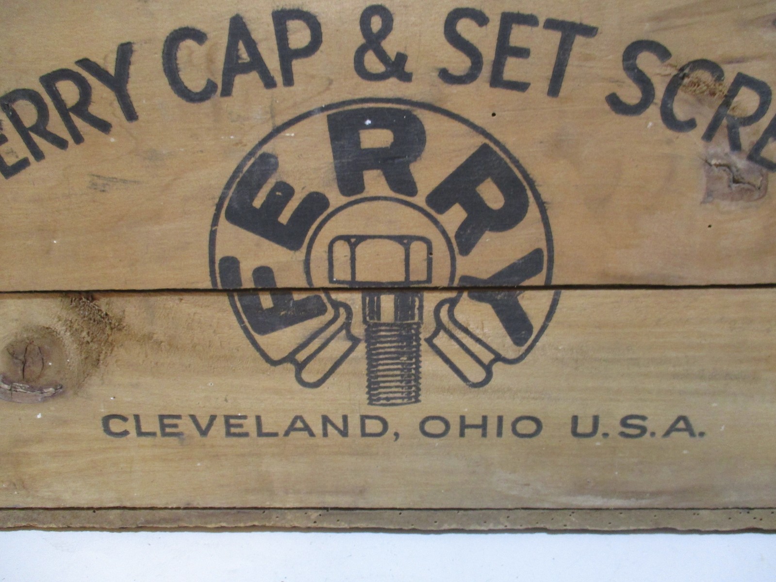 Ferry Cleveland OH. Hardware Screw Nuts Bolts Box Crate Wood Antique Metal Iron