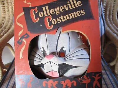 vintage Collegeville Halloween costume Bugs Bunny CLOTH Mask Old !