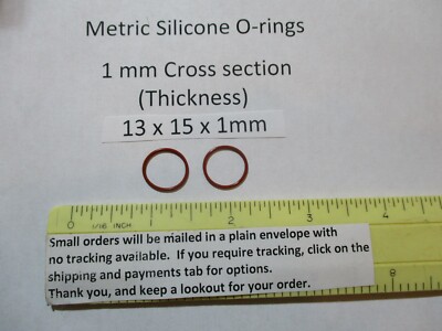 13mm ID x 15mm OD x 1mm thick SILICONE O-ring.  Quan 2.