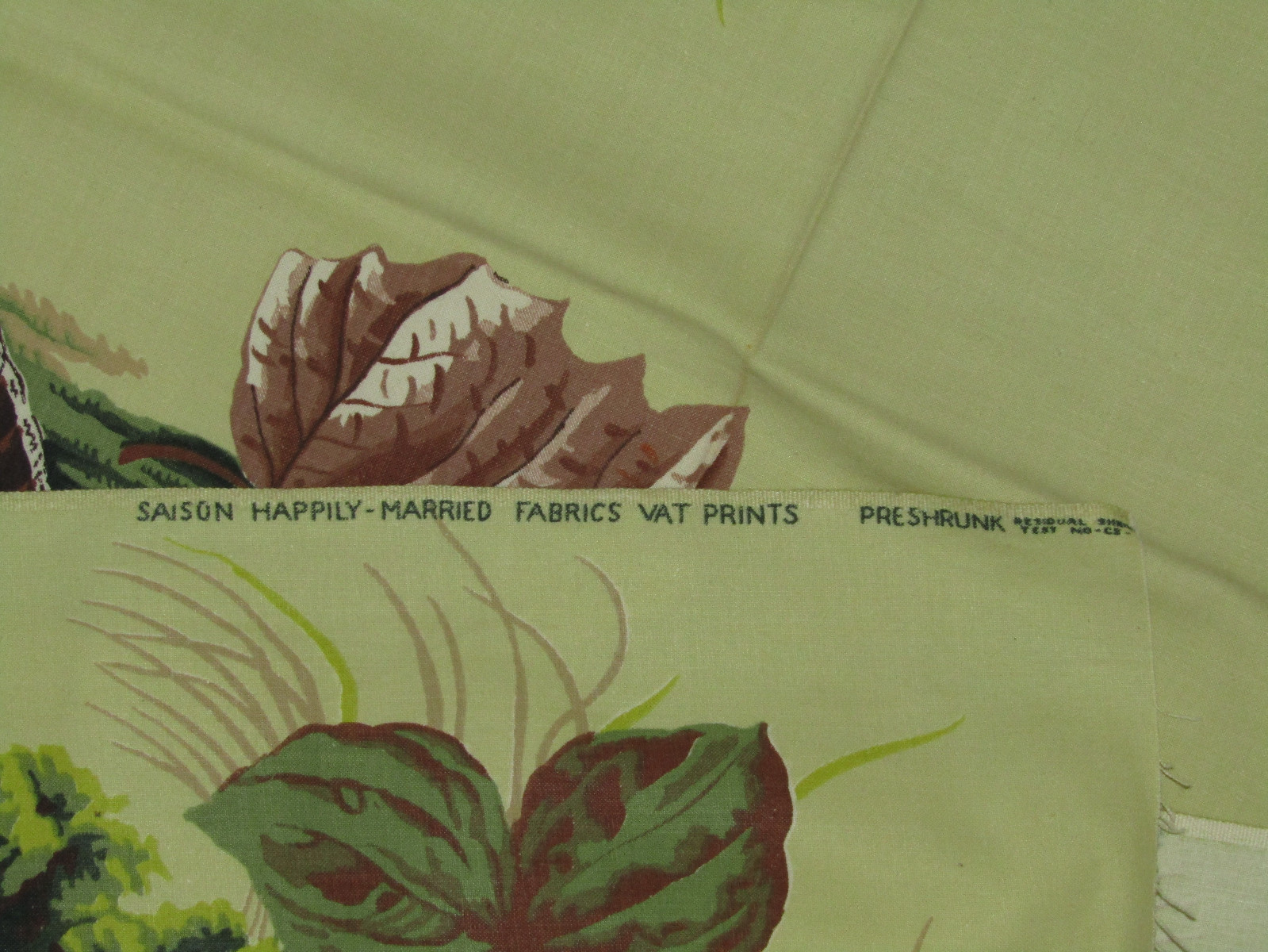 50's VTG Happily Married Saison Decorator Fabric Ruffled Grouse Chartreuse 46