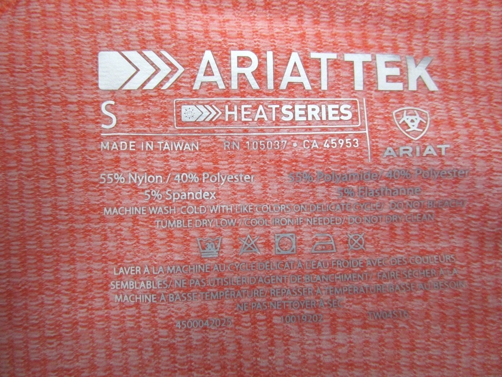 ARIAT TEK **NEW** HEAT SERIES WOMEN'S SPF WICKING ORANGE WHITE SHORT SLEEVE TOP