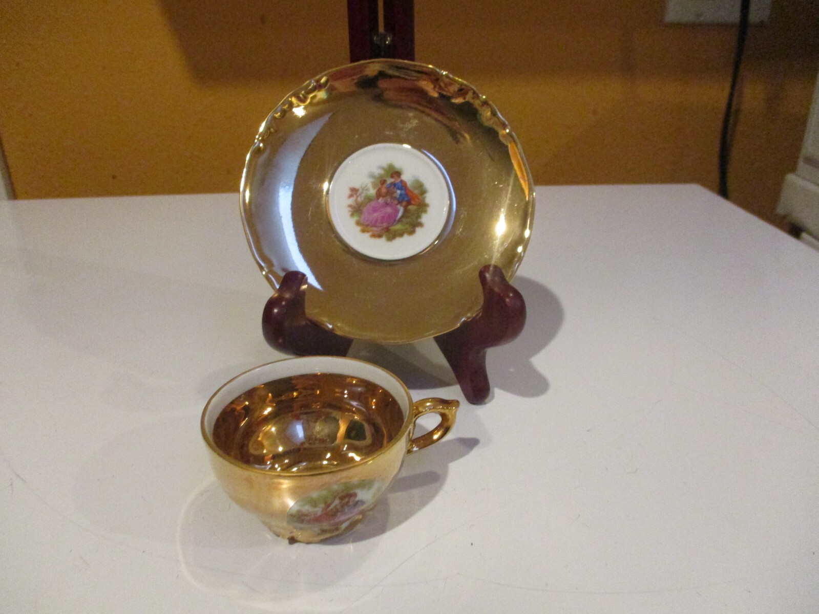 Antique Karlsbad  Gold Gilt Hand Painted Bavarian Demitasse Set-Cup & Saucer JWK