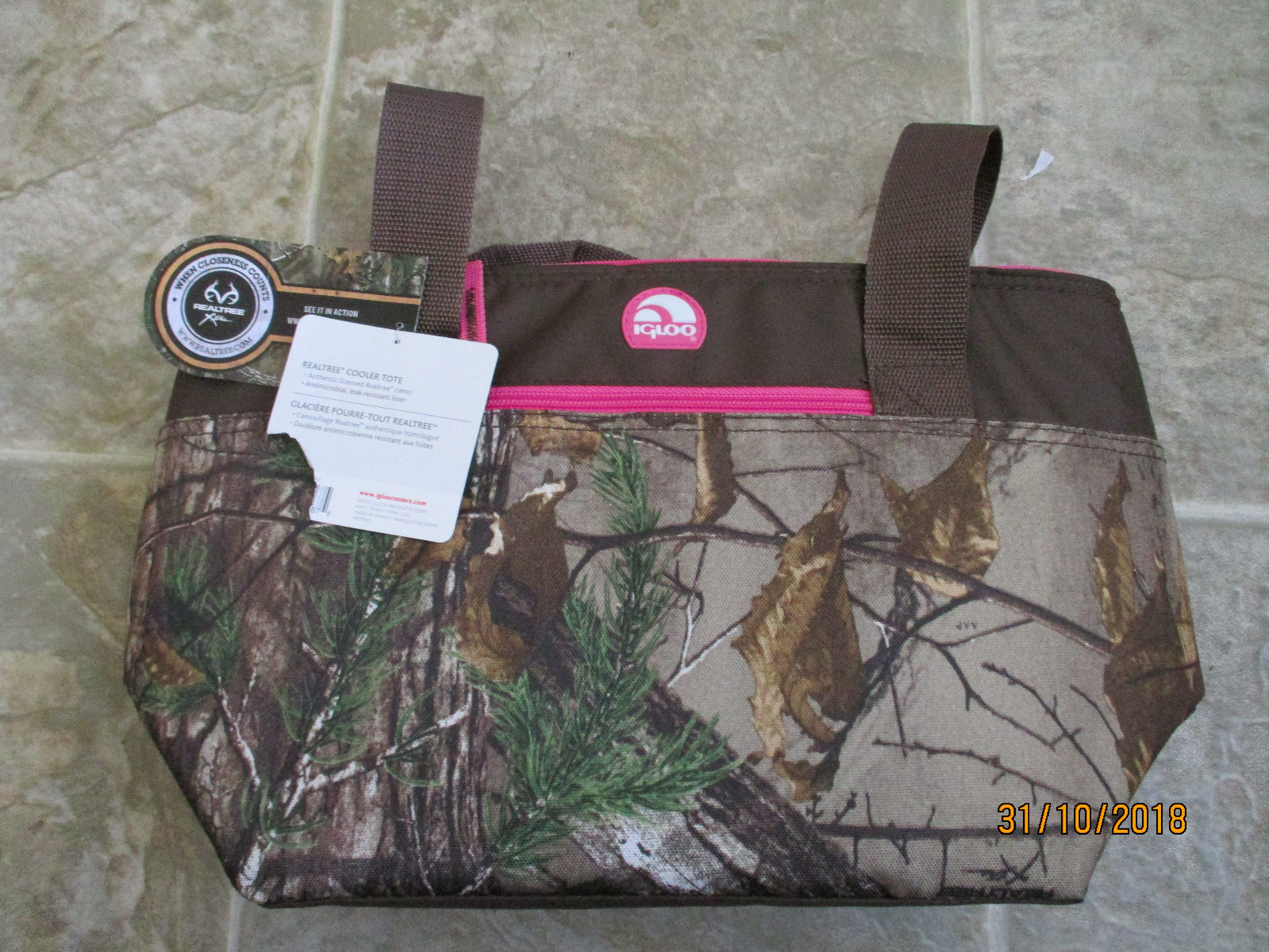 IGLOO SOFT SIDED COOLER TOTE REALTREE EXTRA FRONT ZIP POCKET BROWN