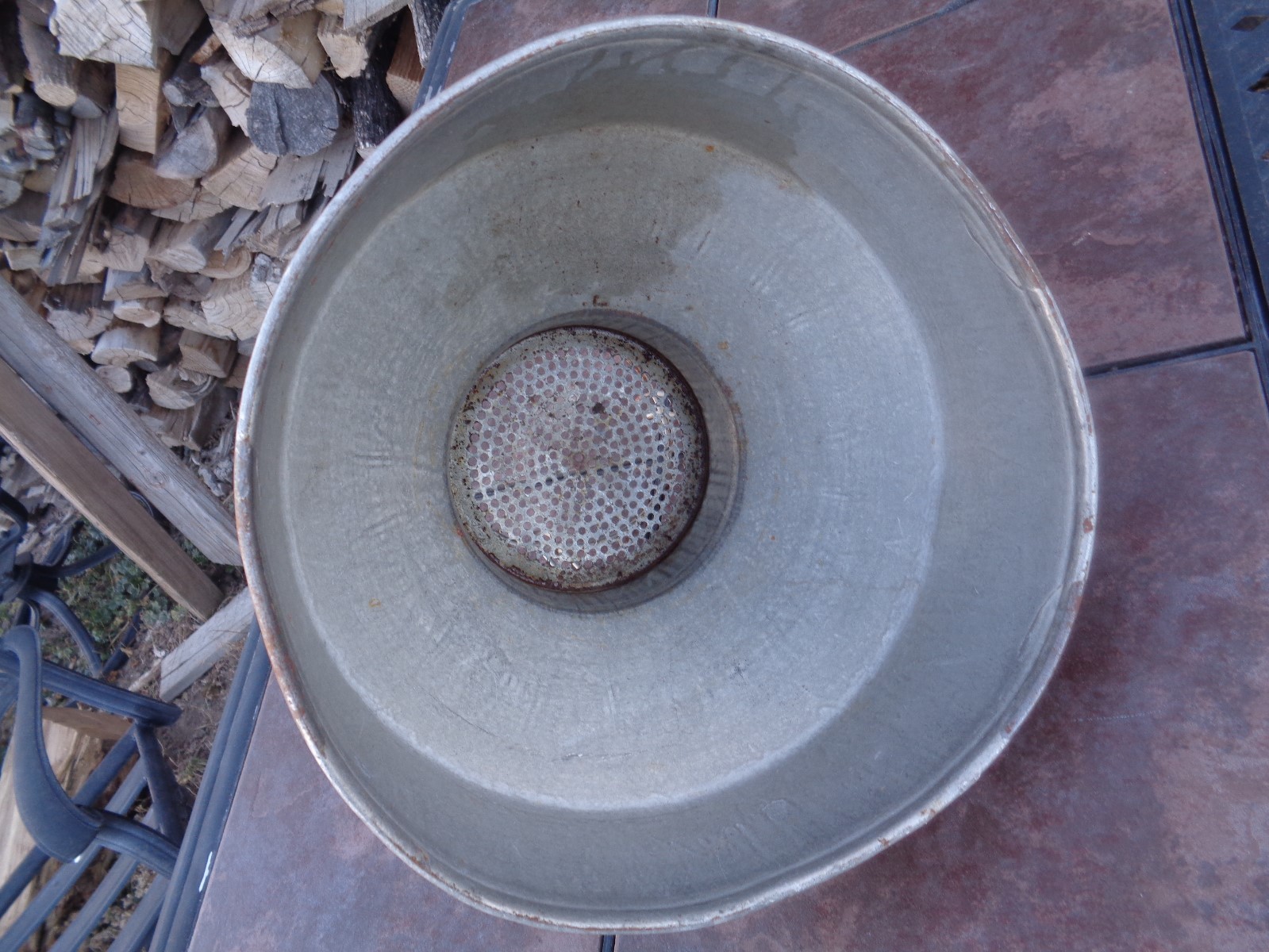 VINTAGE GALVANIZED STEEL MILK CAN FUNNEL STRAINER STEAMPUNK LAMP SHADE REPURPOSE