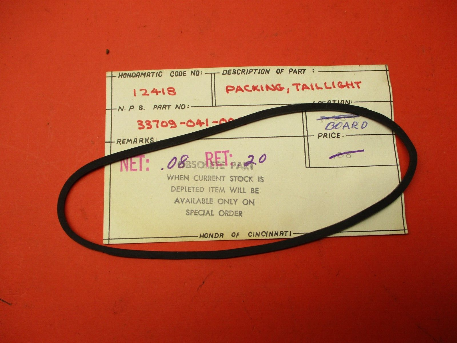 鈴木 NOS OEM NEW HONDA CB350 CB450 CL77 S90 TAILLIGHT LENS GASKET