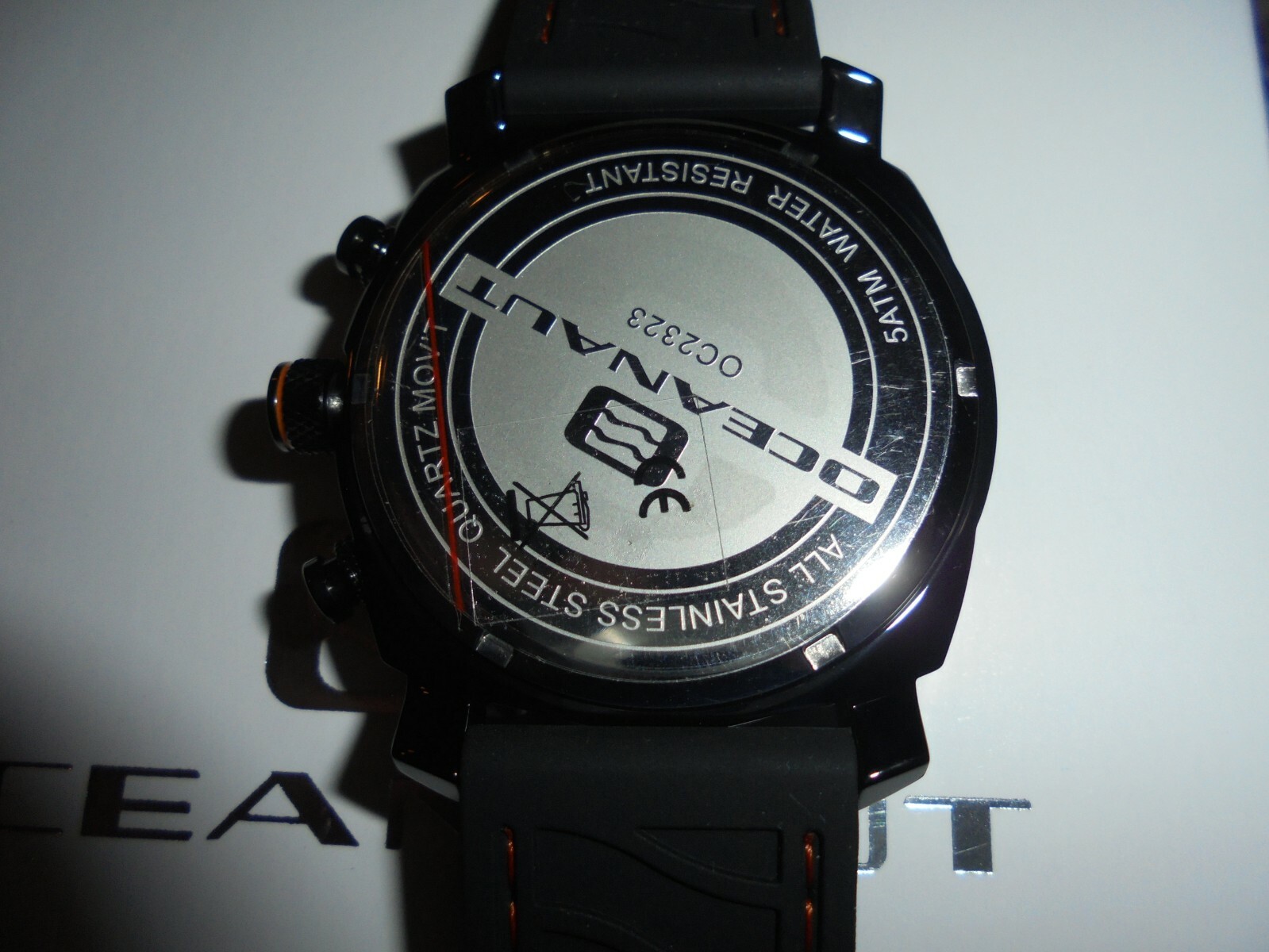 Pre-owned Oceanaut Mens  Kryptonite Black/orange Accents Watch -