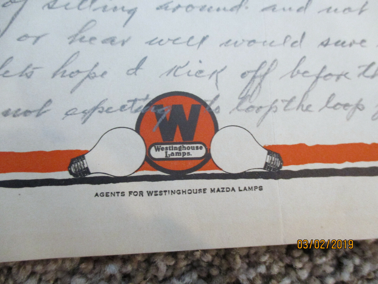 1928 Keokuk Iowa Letterhead W.E.ELECTRIC SHOP AGENTS FOR WESTINGHOUSE MAZDA LAMP