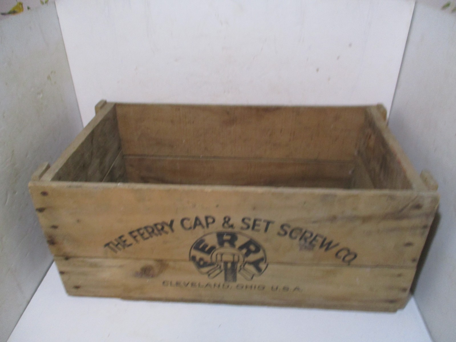 Ferry Cleveland OH. Hardware Screw Nuts Bolts Box Crate Wood Antique Metal Iron
