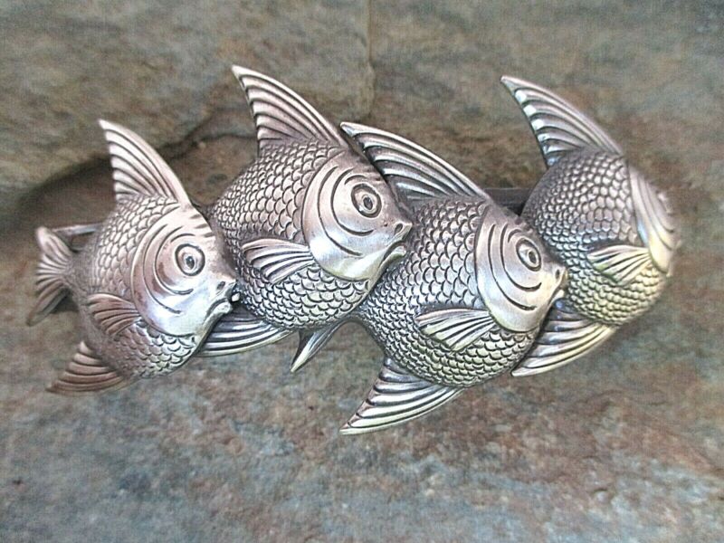 4 Fishes Silver Plated French Clip Hair Barrette 80mm Clip Made In Usa 6049s New