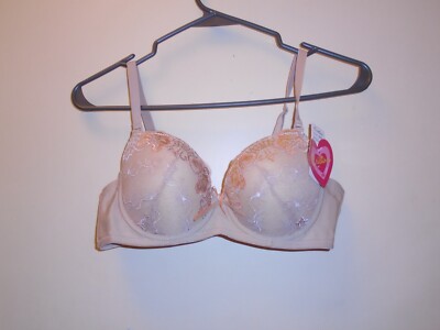 Christina Lingerie 36B Tan Woman's Padded Bra with Lace Decor, New with Tags