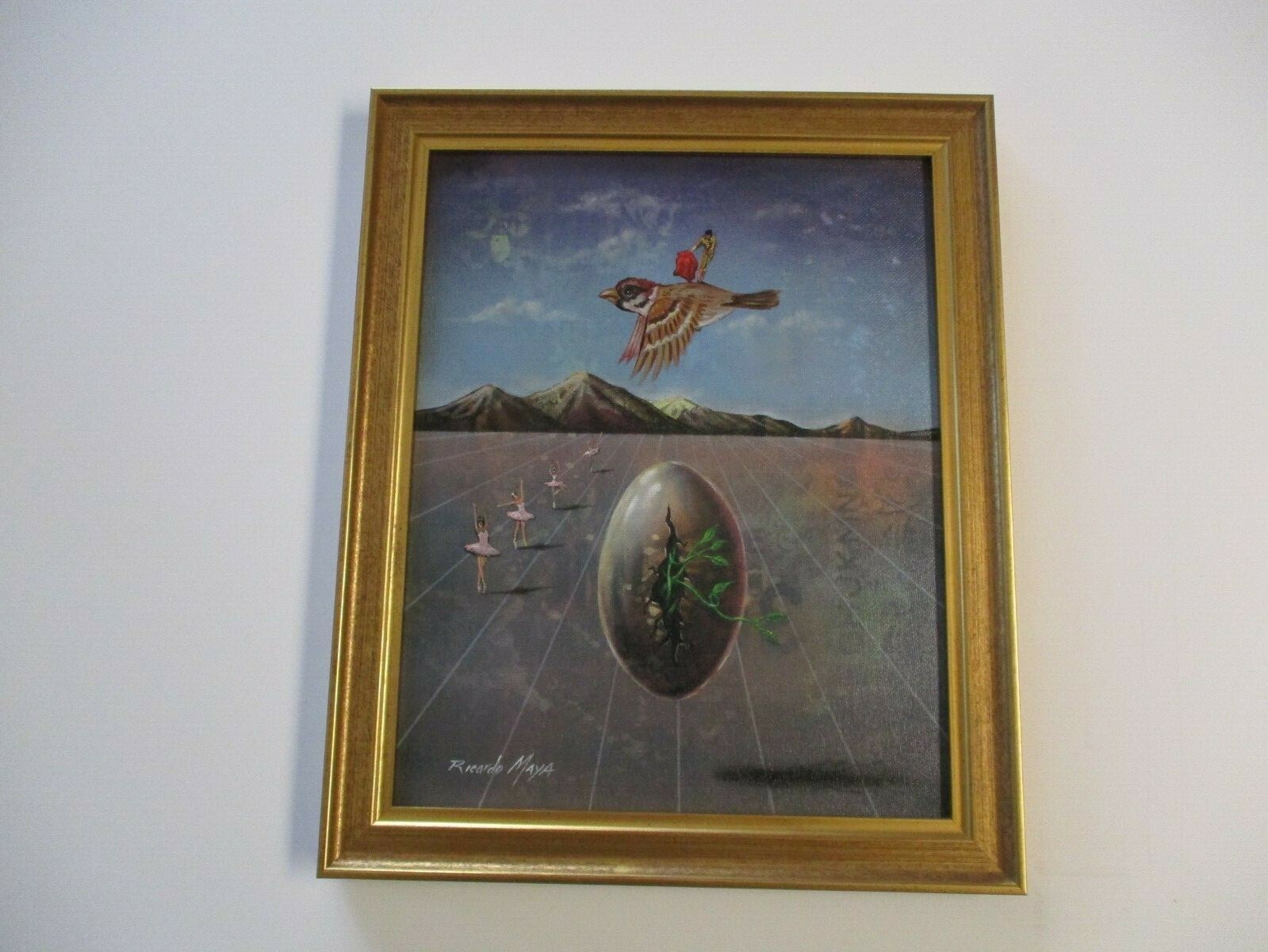 RICARDO MAYA AUTHENTIC ORIGINAL PAINTING SURREALISM BIRD LANDSCAPE DALI STYLE