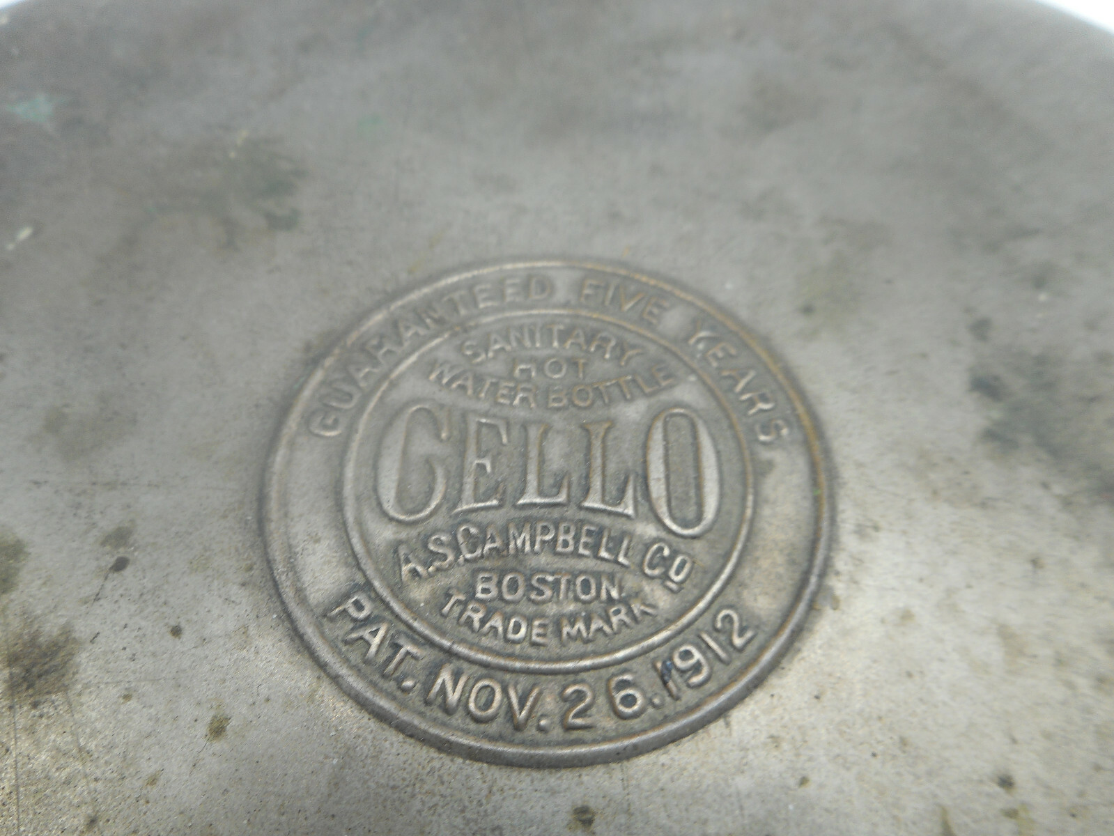 Vintage CELLO Bed Warmer Hot Water Bottle  A.S. Campbell Co Boston Pat1912