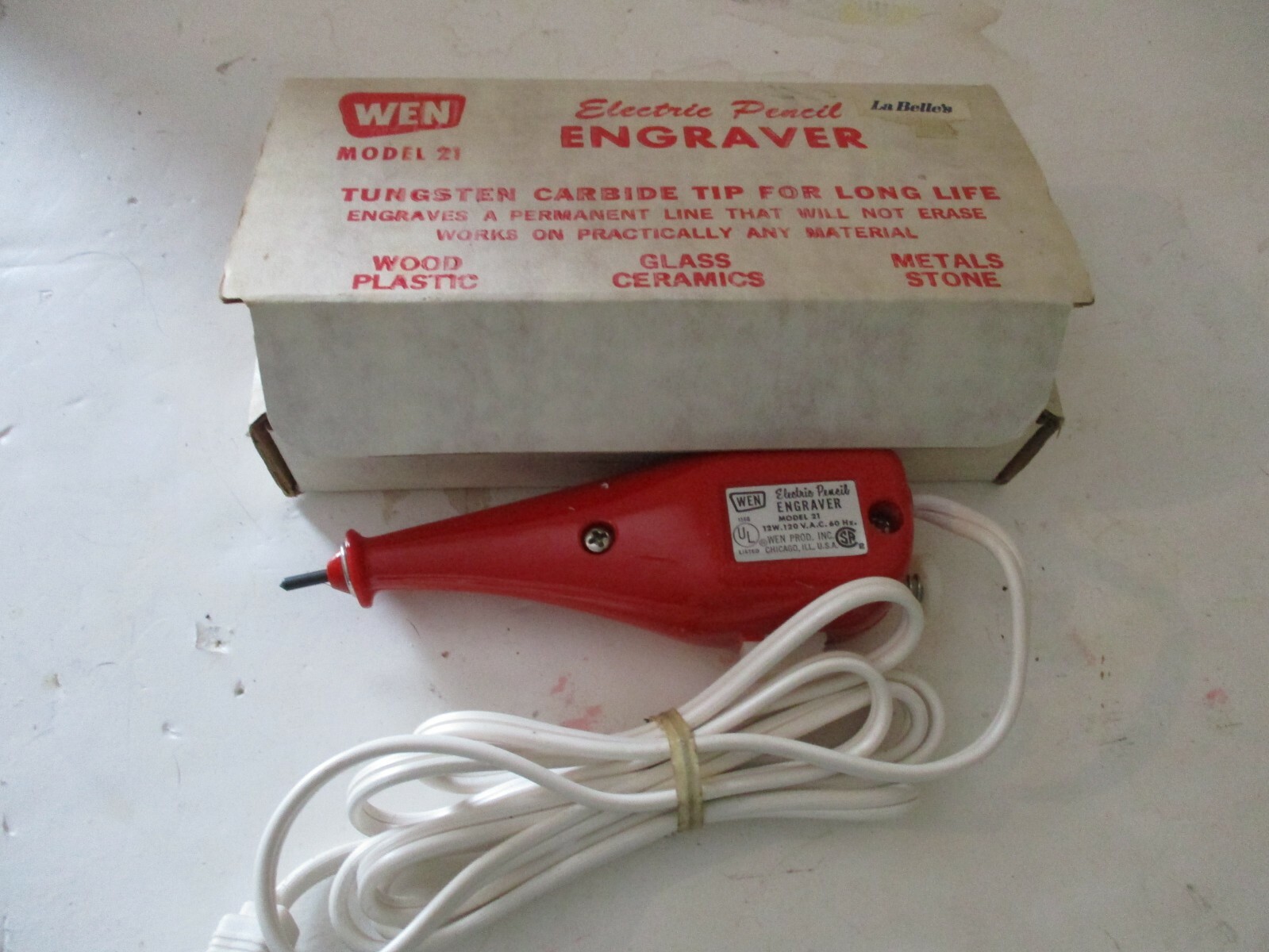 VTG WEN MODEL 21 ELECTRIC PENCIL ENGRAVER TUNGSTEN CARBIDE TIP w/INSTRUCTIONS