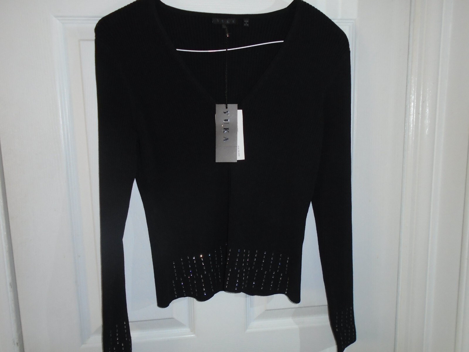 YUKA Black Beaded Cardigan Sweater Size T1 New With Tags | eBay