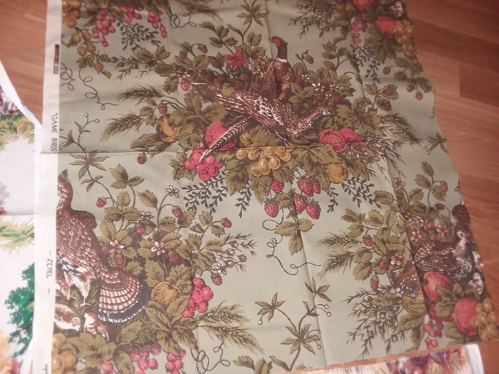 Lot Vintage Barkcloth 3 Pcs. Cotton Fabric Dogs Hunting Quail