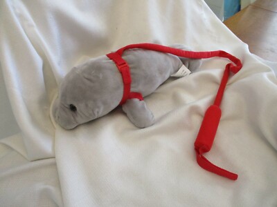 fun stuff plush manatee gray lovey on red leash walking pet 15