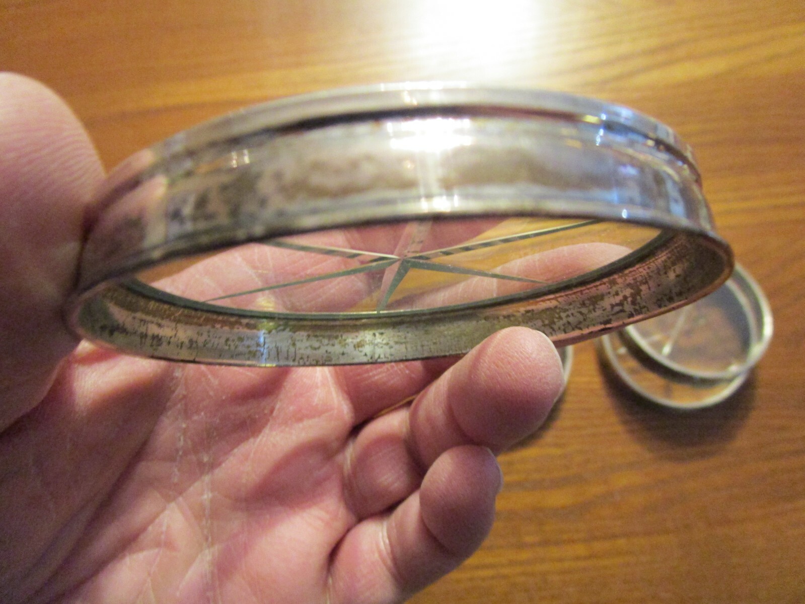Set of 4 Sterling Silver Coasters with Etched Glass - Star Design