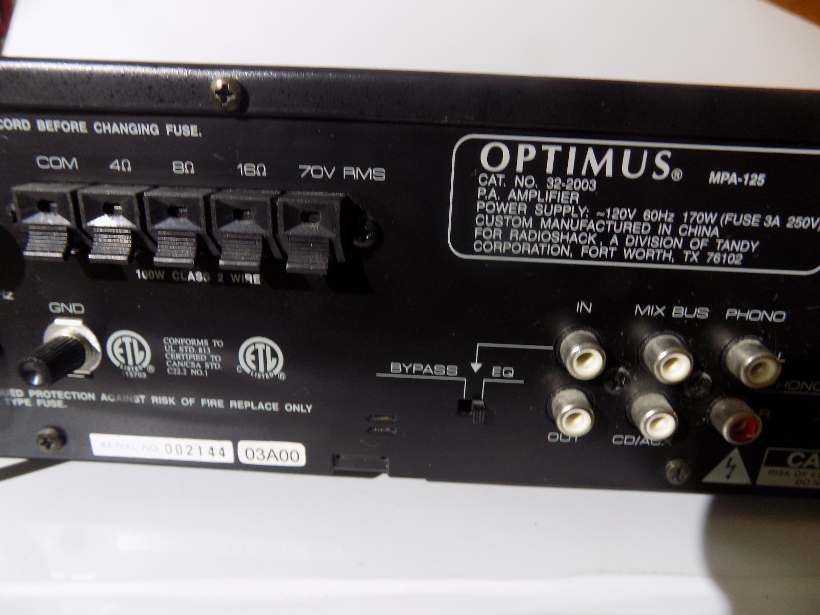 Optimus MPA-125 100 Watt PA Amplifier