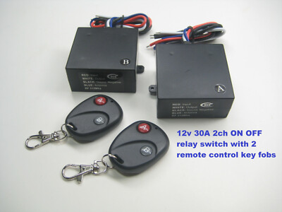 12V 30A DC 2 channel ON OFF relay switch with 2 remote control key fobs RX108