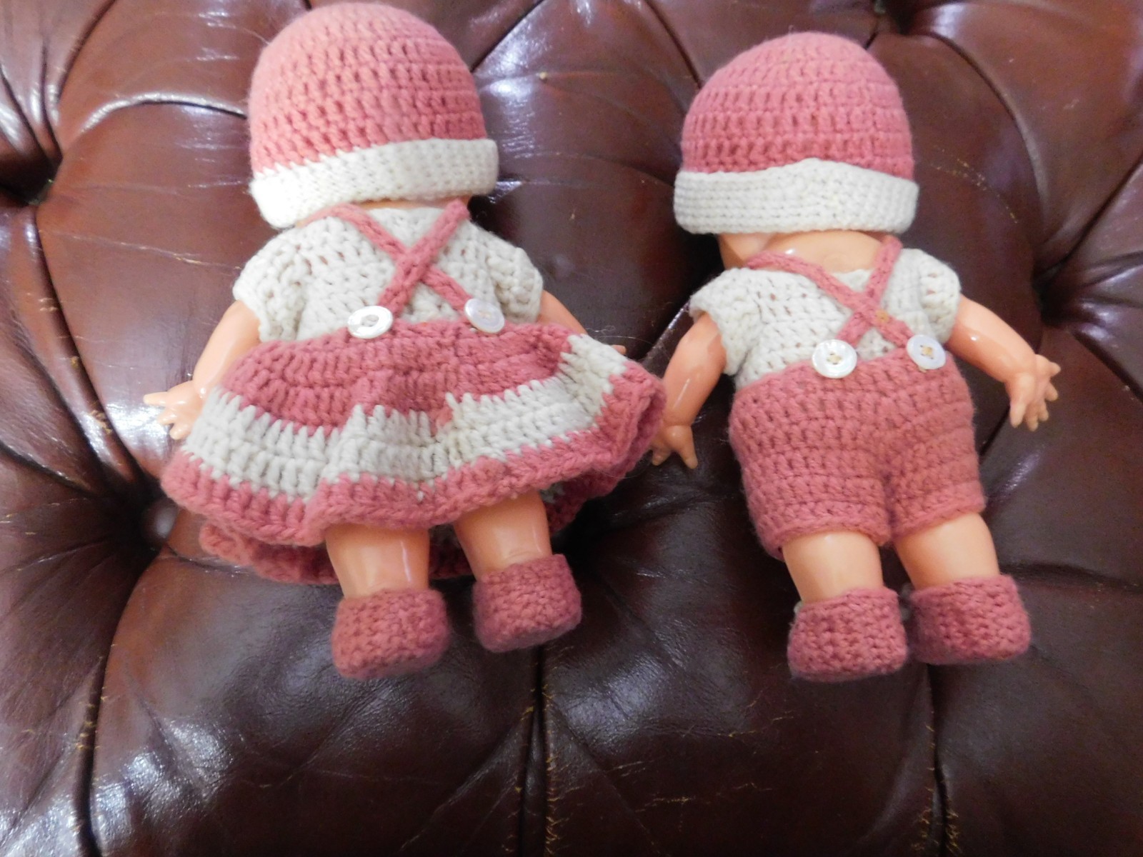 IRWIN BOY & GIRL DOLLS W/COMPLETE CROCHETED OUTFITS ADORABLE 6.5