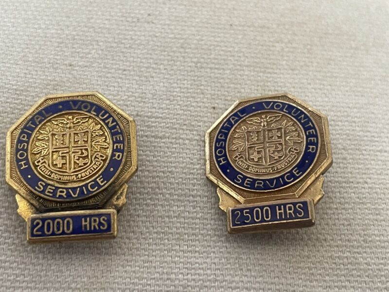 Vintage Hospital Volunteer Service Award Pin Backs 2000 Hrs & 2500 Hrs.
