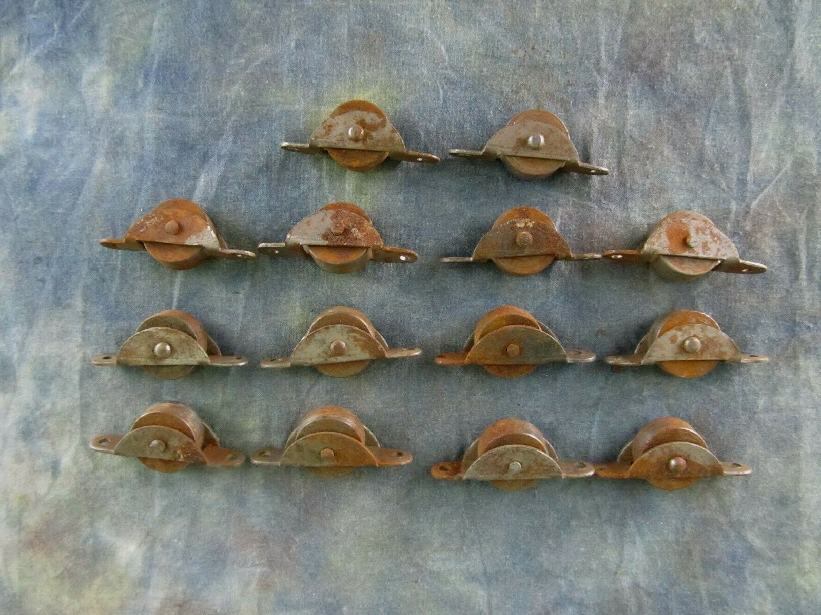 Vintage Lot of 14 Small Trunk Roller Chest Steel Metal Old Foot Wheel