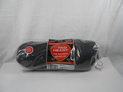 NOS RED HEART THE POUNDER 16 OZ SKEIN OF BLACK YARN #312 IN BAG W/PATTERN