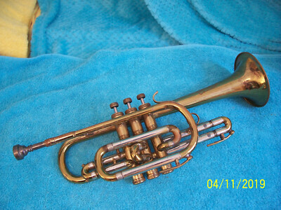 50's Croydon Cornet Brass finish tweed case plays OK as is Holton Stencil ? W/MP
