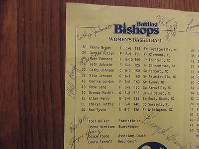 1983-84 NC Wesleyan Women Basketball Program(13 Signed/LAURA FERRELL/ETHEL PERRY