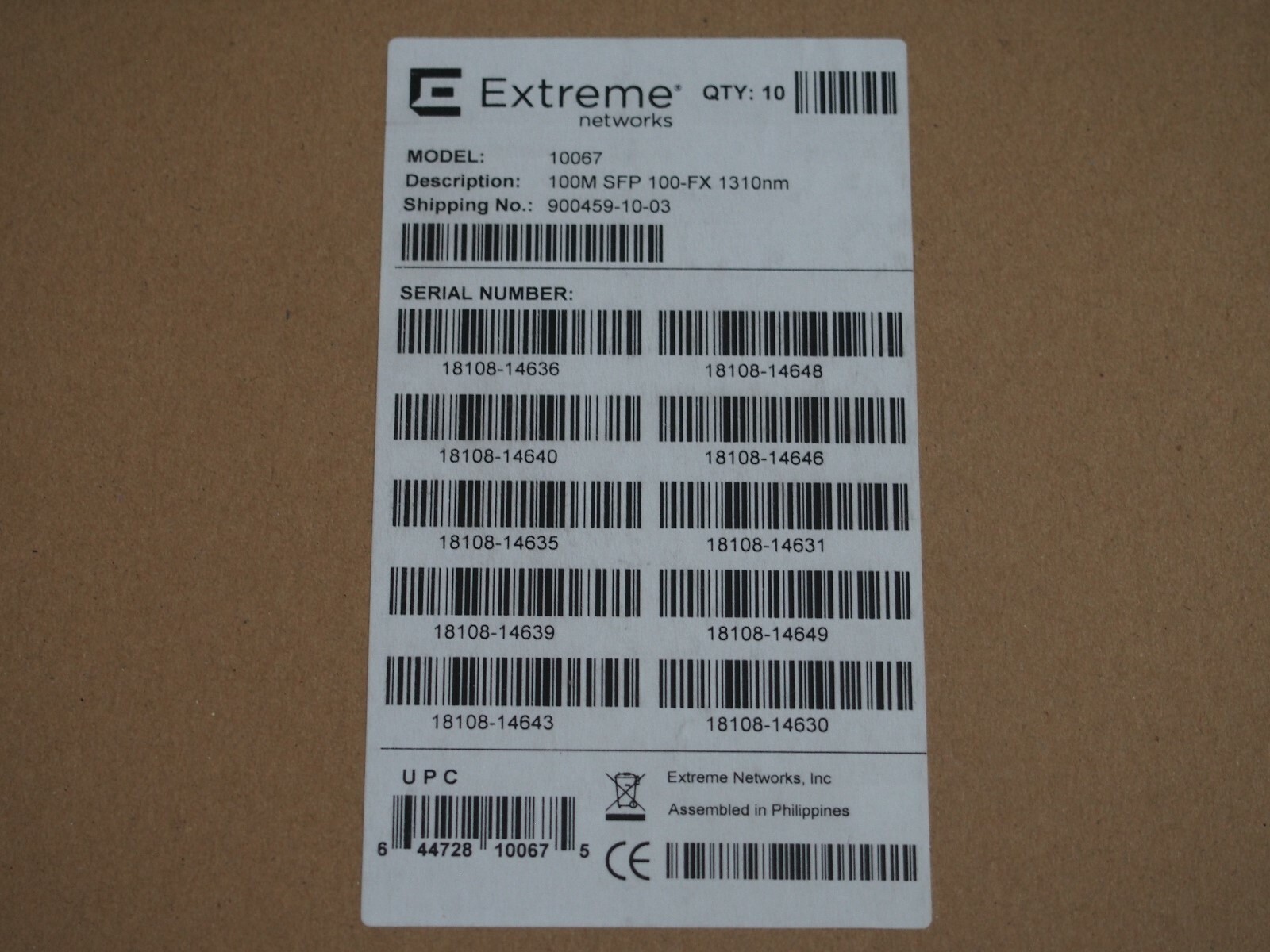 New Genuine Extreme 10067 100FX SFP