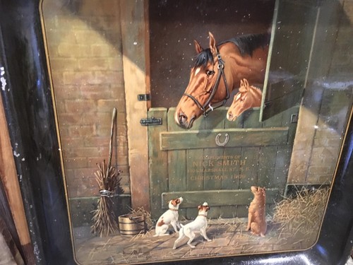 VTG Beer Tray Horses W/Dogs Signed Henry Stull 1908 “Good Morning”