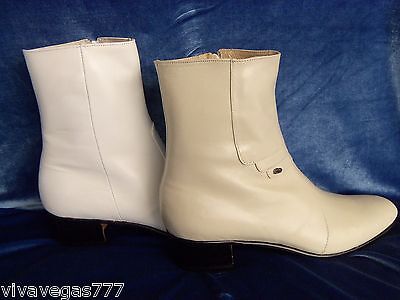 Size USA (10) Elvis OFF-WHITE 100% Leather Zip-Up Boots (Costume) Jumpsuit Era 