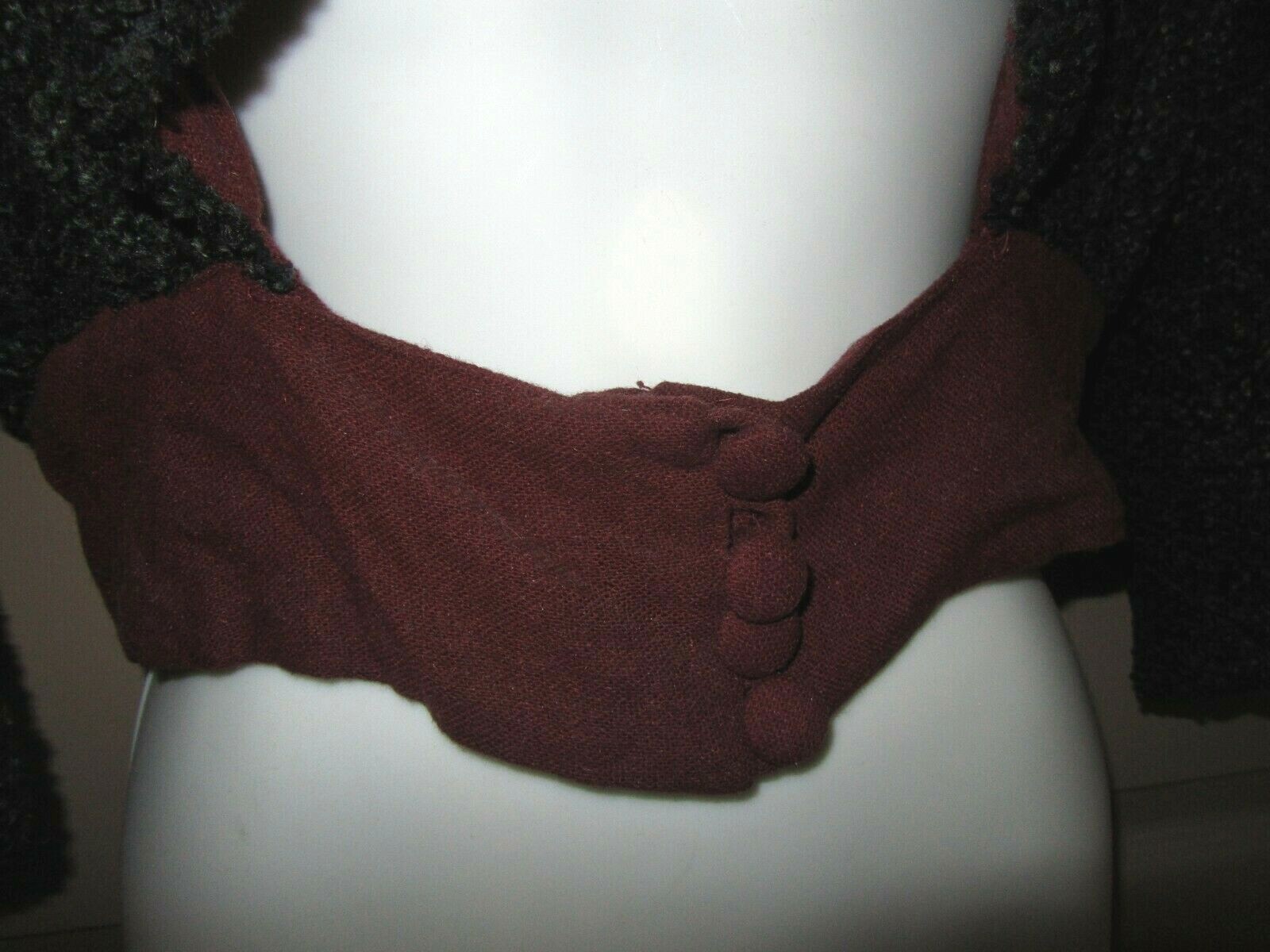 Antique Women's Victorian Jacket Black Loop Fabric Wool? - Burgundy Wool Lined