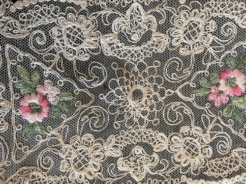 Antique French Net Lace Bobbin Doily 9” X 8 1/2” Lace