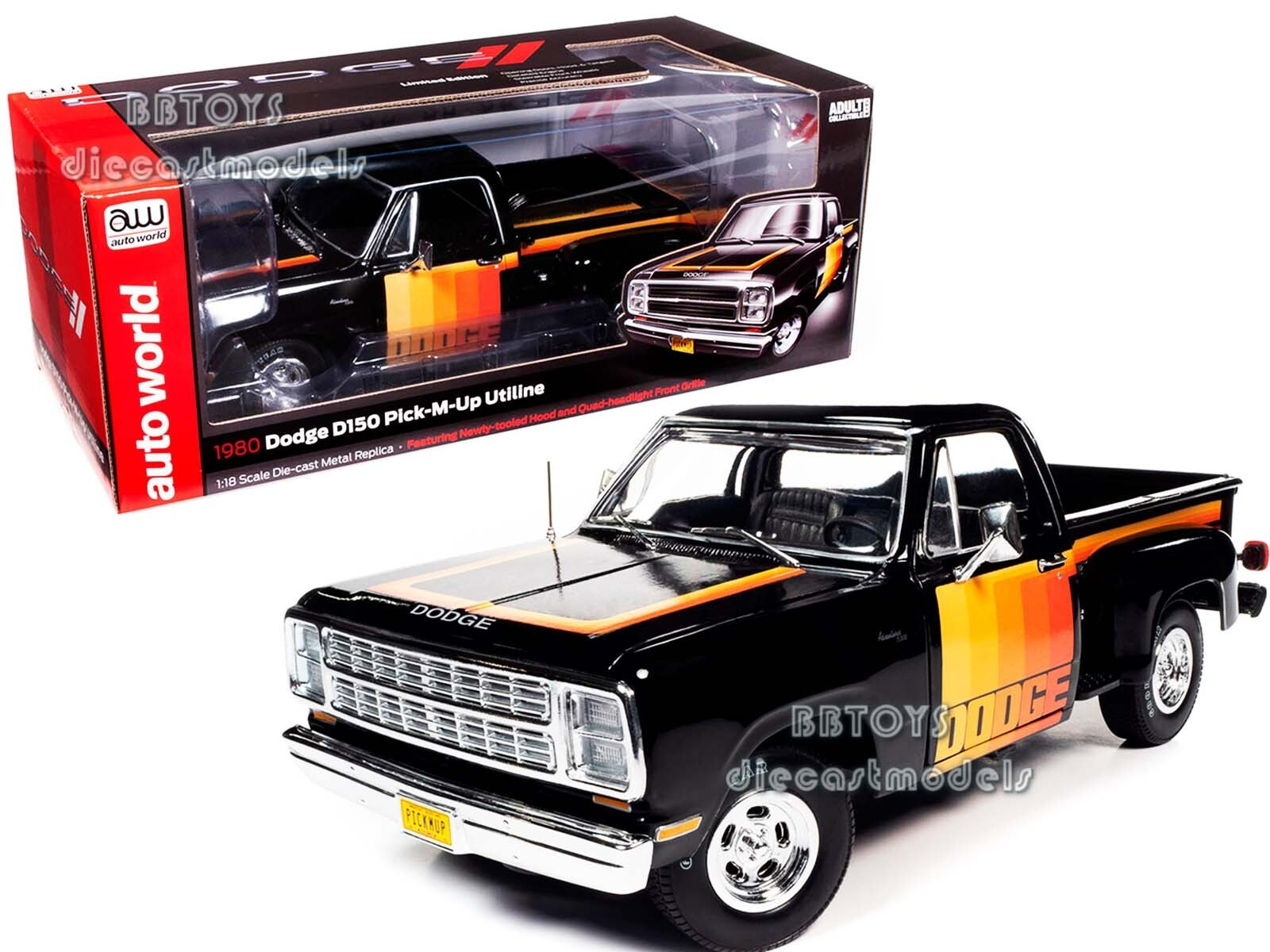 1980 DODGE D150 PICK-M-UP UTILINE TRUCK BLACK 1/18 DIECAST