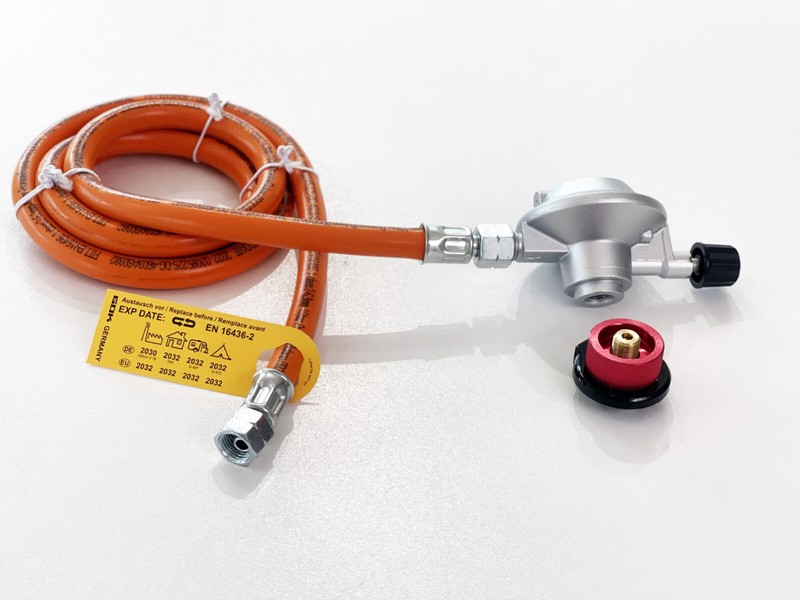 Butan Gasschlauch 150cm, Druckminderer 50 Mbar, Gaskartusche Adapter Set